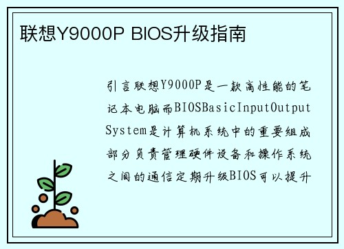 联想Y9000P BIOS升级指南