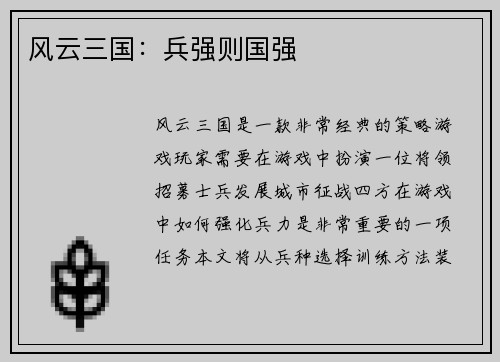 风云三国：兵强则国强